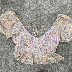 Altar'd State Pink Puff Sleeve Crop Top